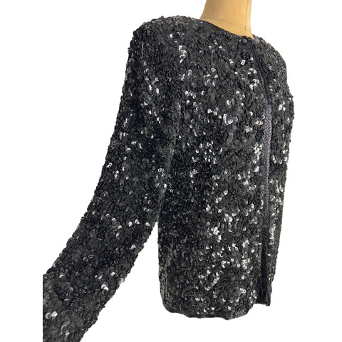 Laurence Kazar New York Vintage Top Heavily Beaded Black Silk Jacket S