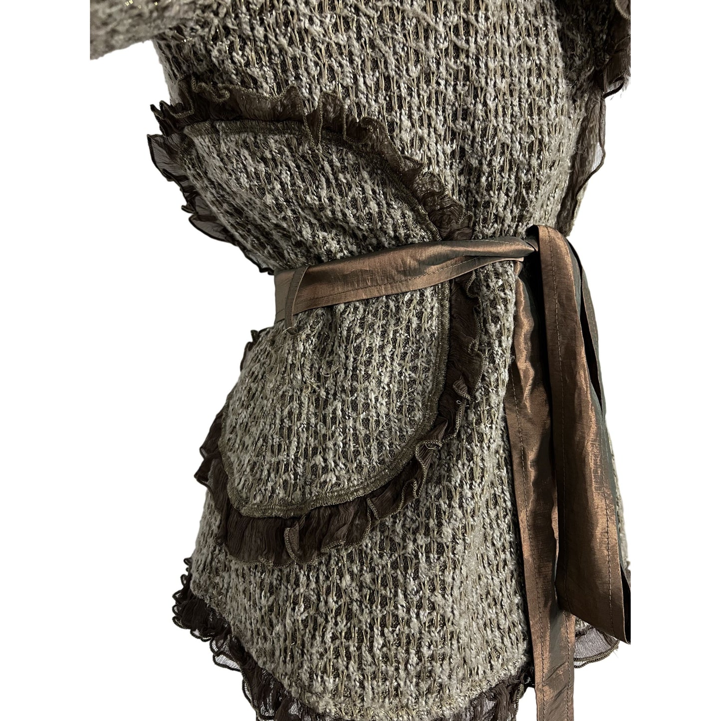 Hope Emma Darling Cardigan Wool Blend Sweater Ruffles Flowers Rabbit Fur
