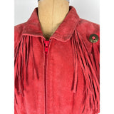 Pioneer Wear Women's Red Suede Leather Jacket Fringed Top Tassels Vintage Authentic