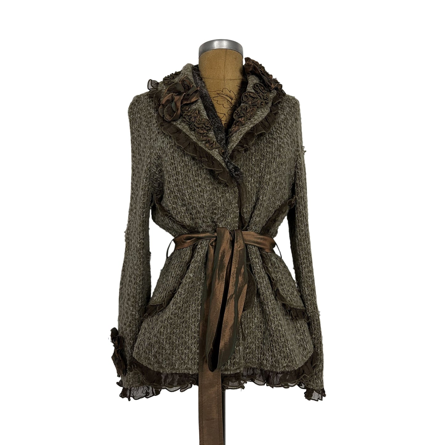 Hope Emma Darling Cardigan Wool Blend Sweater Ruffles Flowers Rabbit Fur