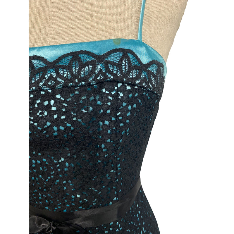 Jessica McClintock Gunne Sax Lace Overlay Dress Size 5/6 Black & Aqua Prom Cocktail Party