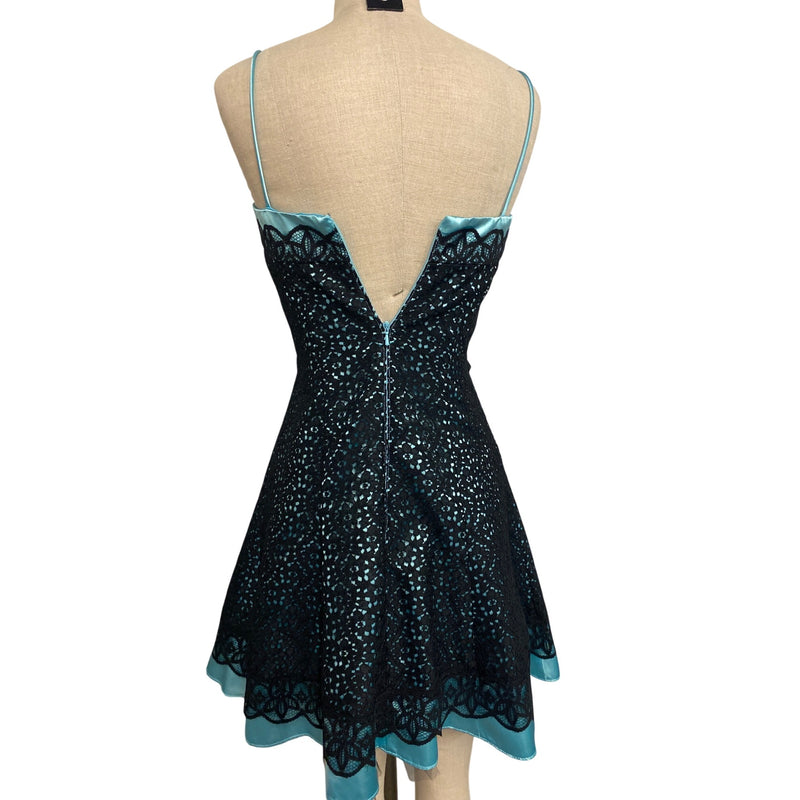 Jessica McClintock Gunne Sax Lace Overlay Dress Size 5/6 Black & Aqua Prom Cocktail Party