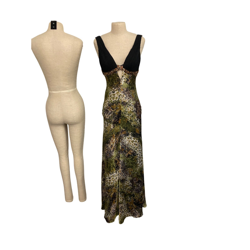 Vintage Dave & Johnny Sequin Beaded Empire Dress 1/2 Animal Print Polyester Spandex