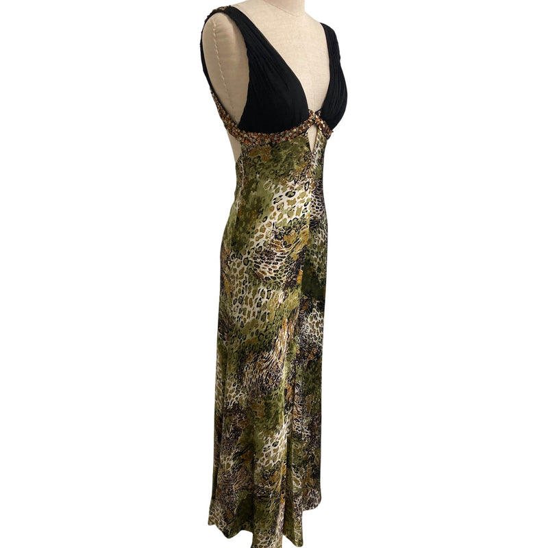 Vintage Dave & Johnny Sequin Beaded Empire Dress 1/2 Animal Print Polyester Spandex