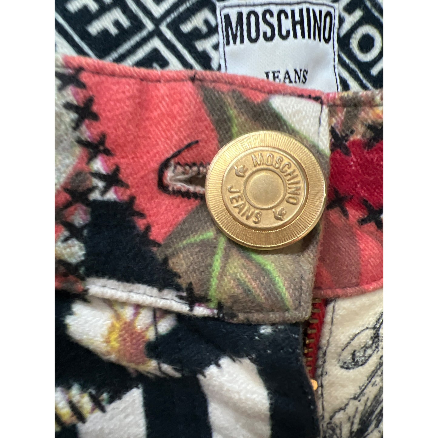 Vintage Moschino Floral Patchwork Pant Trousers Logo Design Pants