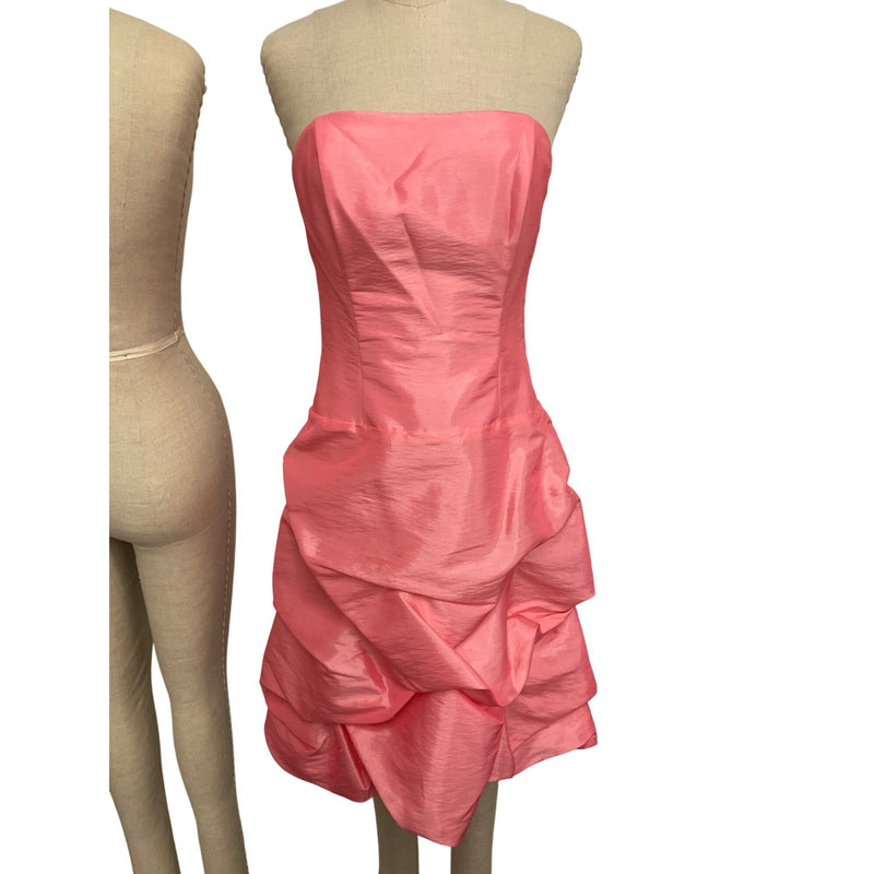 Vintage Da Vinci Women's Strapless Ruffled Satin Dress Bubble Gum Pink