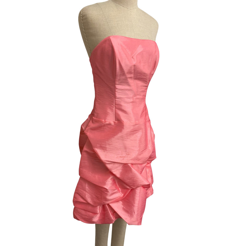 Vintage Da Vinci Women's Strapless Ruffled Satin Dress Bubble Gum Pink