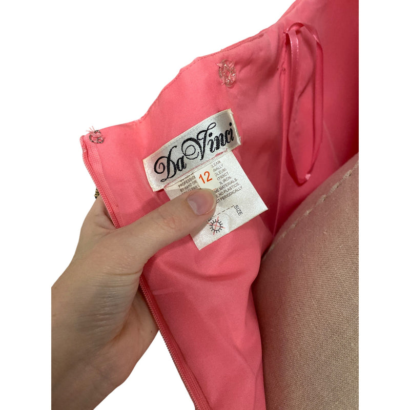 Vintage Da Vinci Women's Strapless Ruffled Satin Dress Bubble Gum Pink