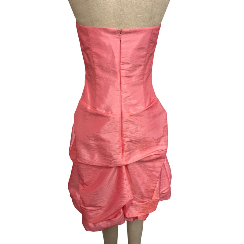 Vintage Da Vinci Women's Strapless Ruffled Satin Dress Bubble Gum Pink