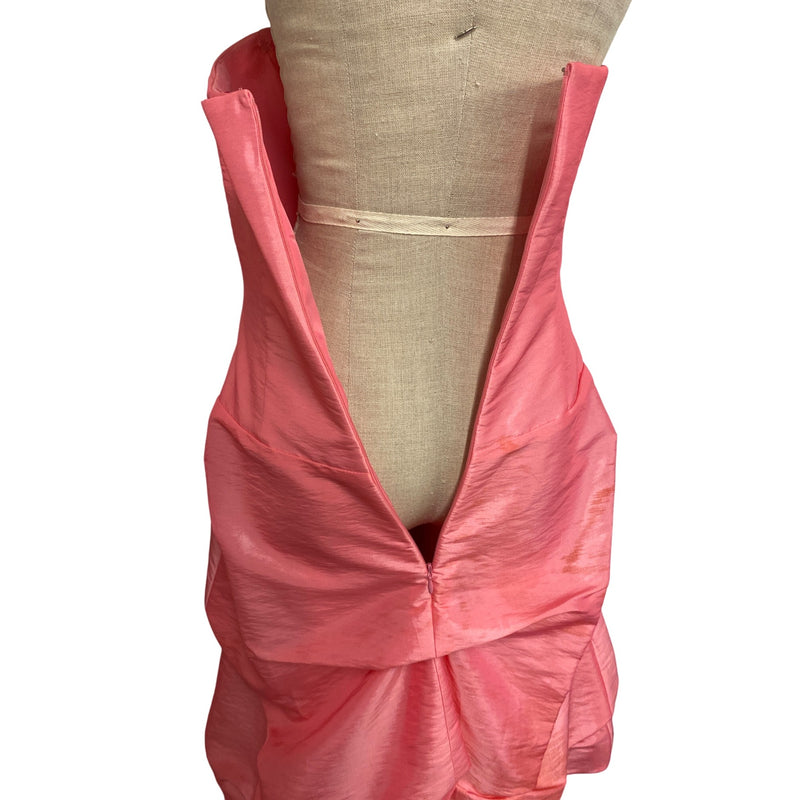 Vintage Da Vinci Women's Strapless Ruffled Satin Dress Bubble Gum Pink