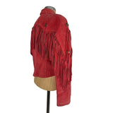 Pioneer Wear Women's Red Suede Leather Jacket Fringed Top Tassels Vintage Authentic