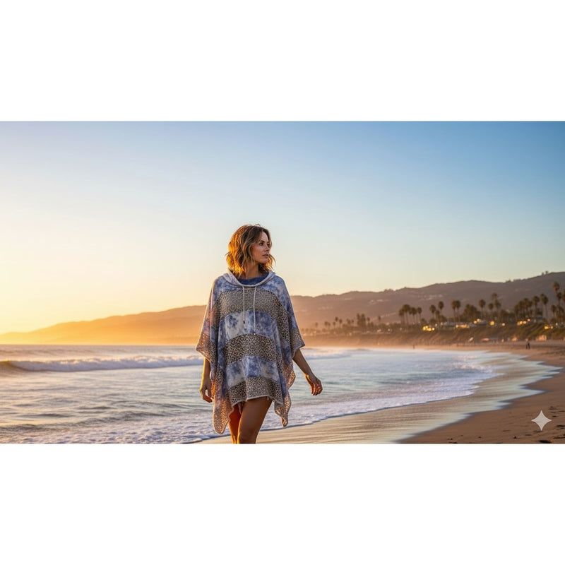 Free People Poncho Sweater Boho Chic Poncho With Lace Tie-Dye Patterns