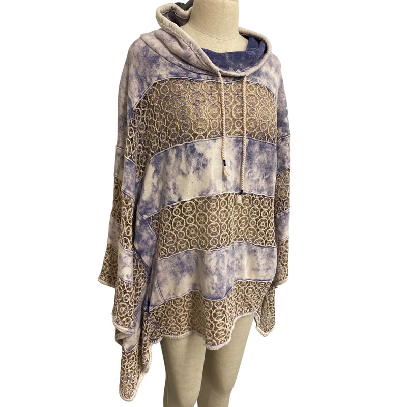 Free People Poncho Sweater Boho Chic Poncho With Lace Tie-Dye Patterns