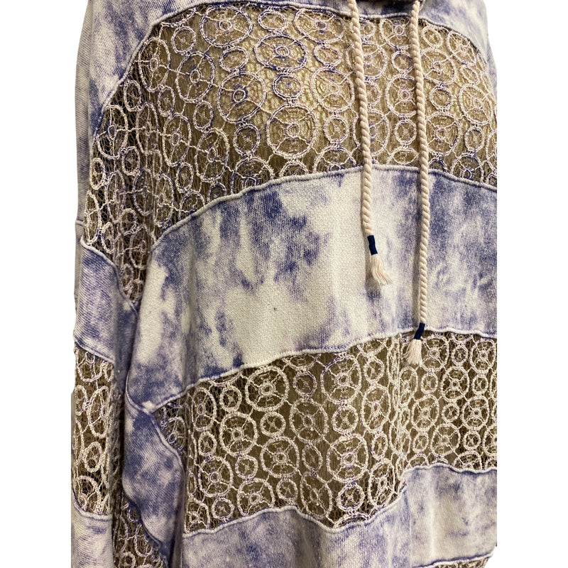Free People Poncho Sweater Boho Chic Poncho With Lace Tie-Dye Patterns