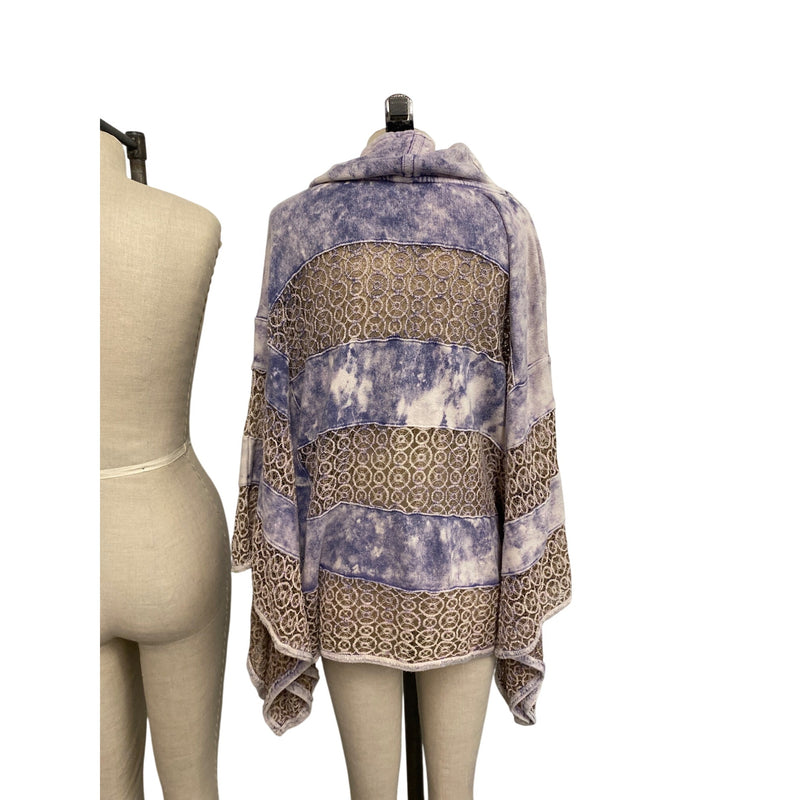 Free People Poncho Sweater Boho Chic Poncho With Lace Tie-Dye Patterns