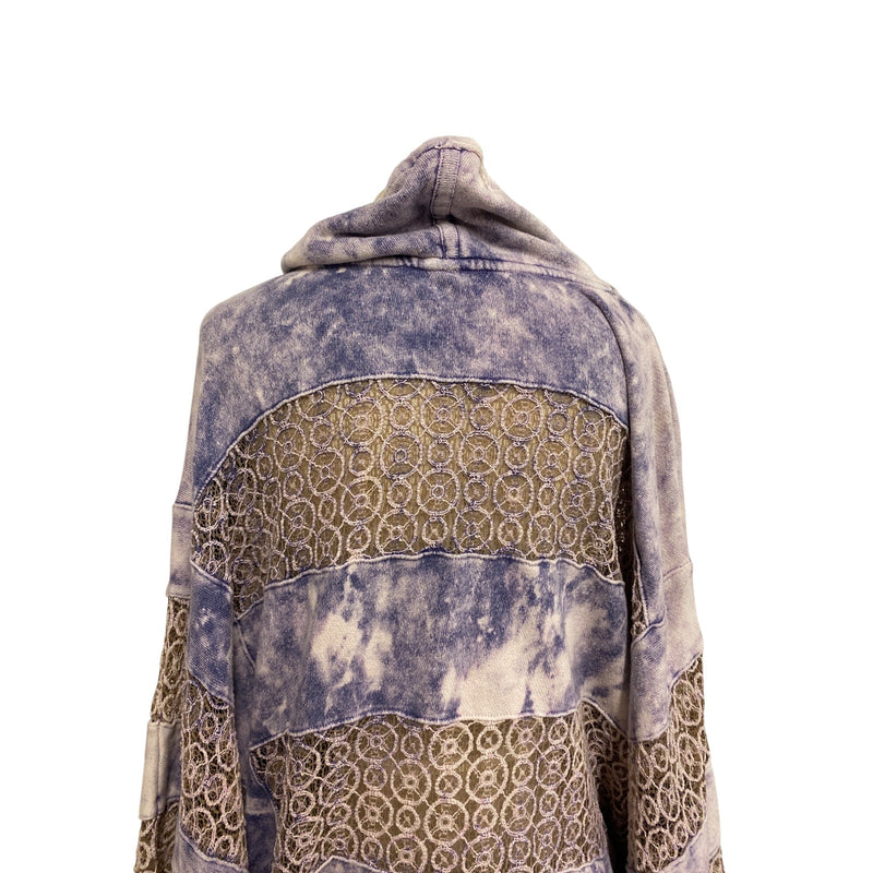 Free People Poncho Sweater Boho Chic Poncho With Lace Tie-Dye Patterns