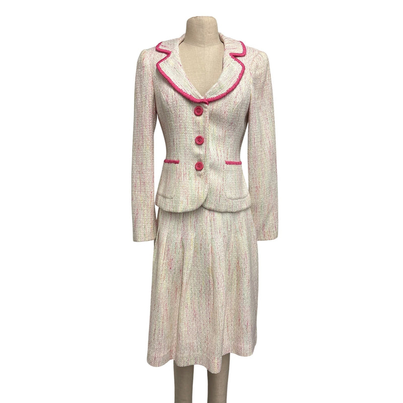 Vintage Y2K Chetta B Sherrie Bloom Peter Noviello Confetti Tweed Skirt Suit Pink Trim Size 6, Sustainable Fashion Education Fundraiser