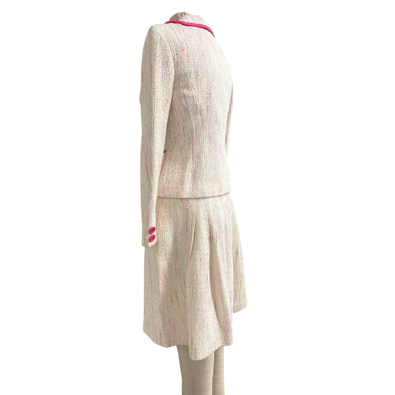Vintage Y2K Chetta B Sherrie Bloom Peter Noviello Confetti Tweed Skirt Suit Pink Trim Size 6, Sustainable Fashion Education Fundraiser