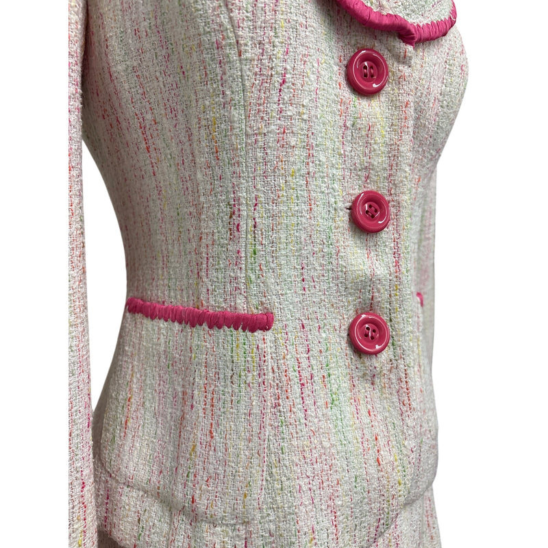 Vintage Y2K Chetta B Sherrie Bloom Peter Noviello Confetti Tweed Skirt Suit Pink Trim Size 6, Sustainable Fashion Education Fundraiser