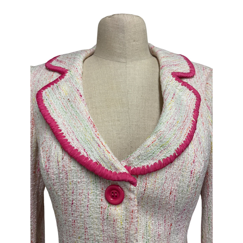 Vintage Y2K Chetta B Sherrie Bloom Peter Noviello Confetti Tweed Skirt Suit Pink Trim Size 6, Sustainable Fashion Education Fundraiser
