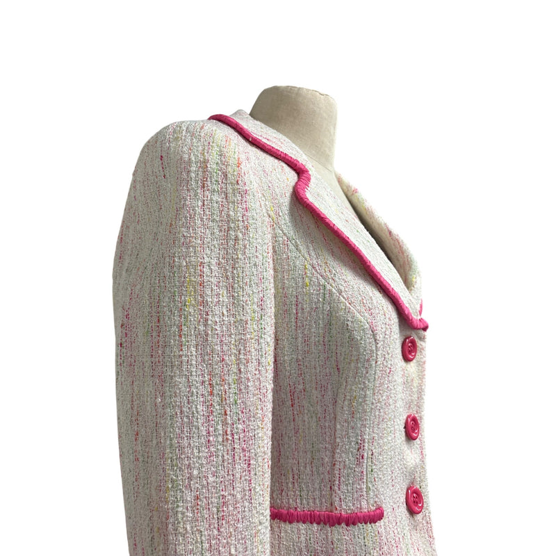Vintage Y2K Chetta B Sherrie Bloom Peter Noviello Confetti Tweed Skirt Suit Pink Trim Size 6, Sustainable Fashion Education Fundraiser