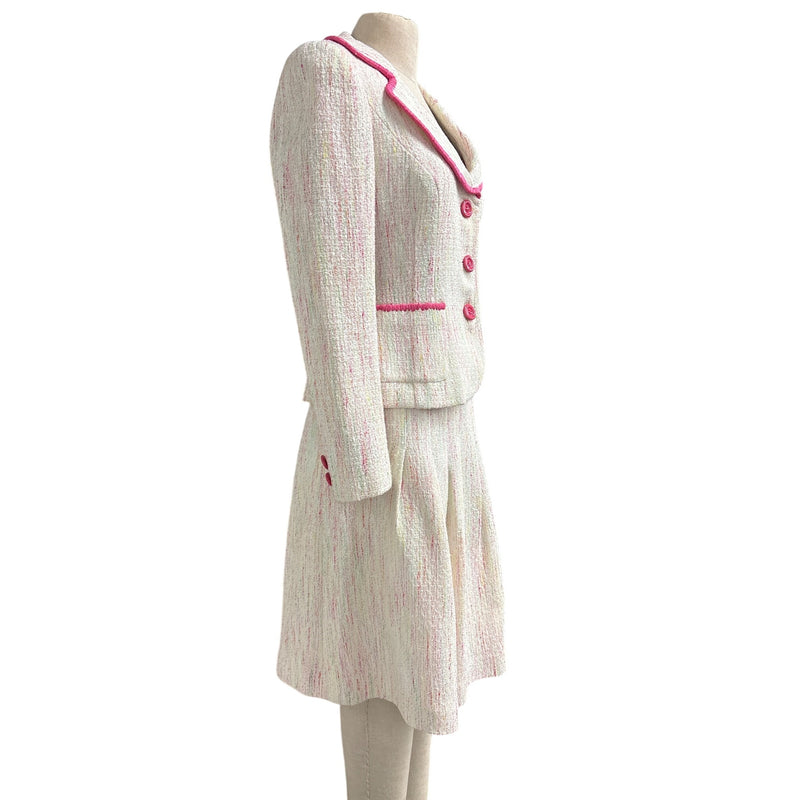 Vintage Y2K Chetta B Sherrie Bloom Peter Noviello Confetti Tweed Skirt Suit Pink Trim Size 6, Sustainable Fashion Education Fundraiser