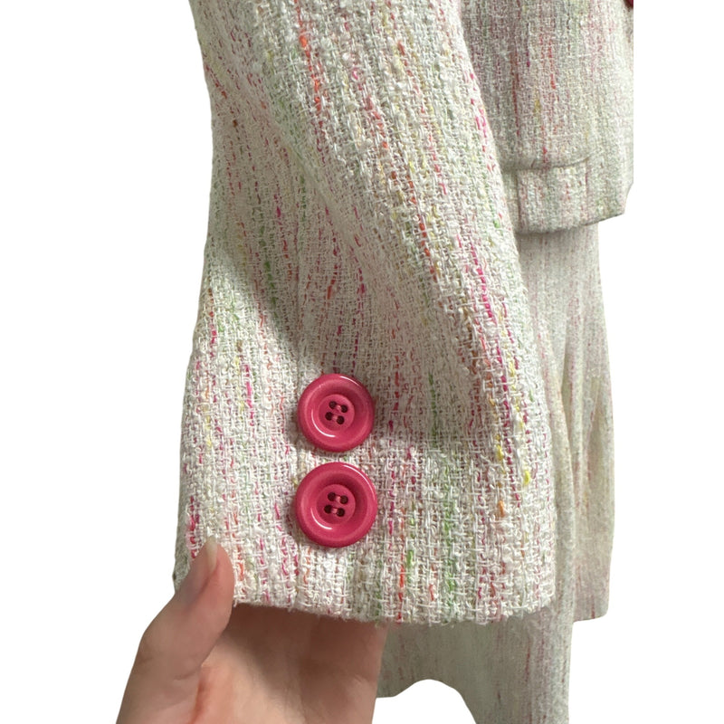 Vintage Y2K Chetta B Sherrie Bloom Peter Noviello Confetti Tweed Skirt Suit Pink Trim Size 6, Sustainable Fashion Education Fundraiser