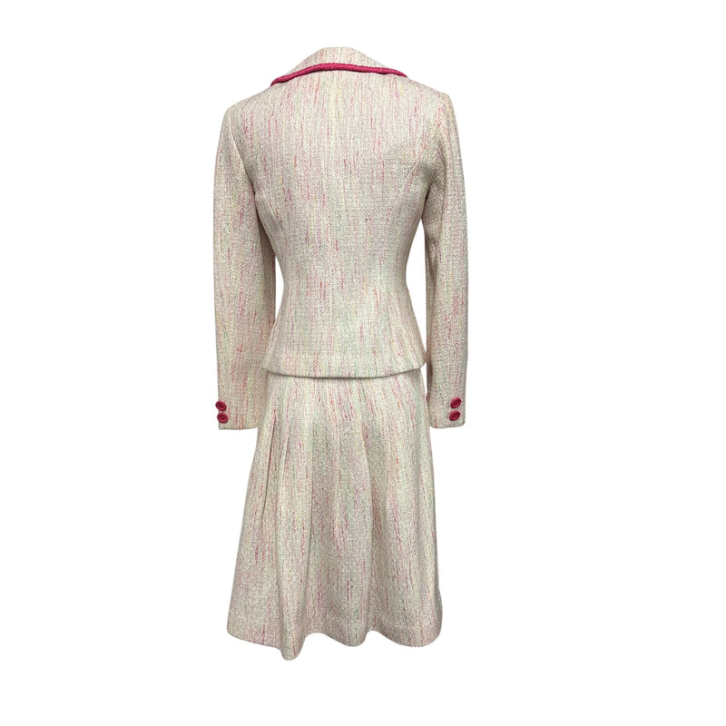 Vintage Y2K Chetta B Sherrie Bloom Peter Noviello Confetti Tweed Skirt Suit Pink Trim Size 6, Sustainable Fashion Education Fundraiser