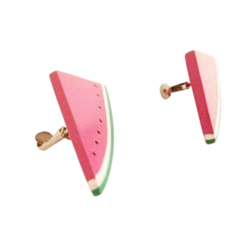 Vintage Y2K Jewelry Whimsical Watermelon Clip-on Earrings Pink Green Figural Fruit, Sustainable Fashion Education Fundraiser