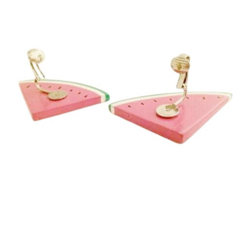 Vintage Y2K Jewelry Whimsical Watermelon Clip-on Earrings Pink Green Figural Fruit, Sustainable Fashion Education Fundraiser