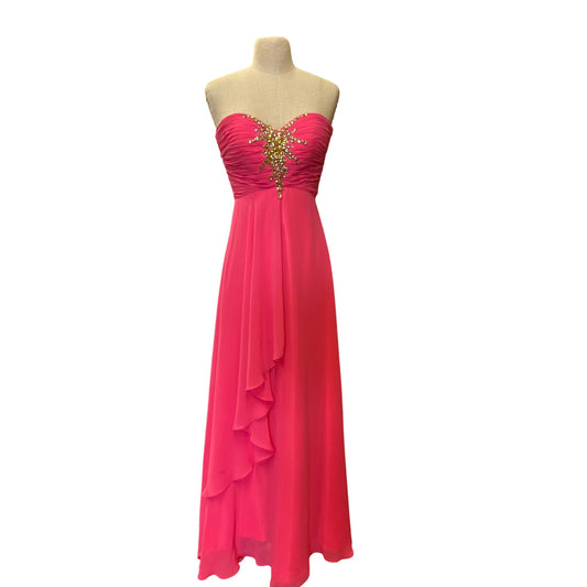 Vintage The Cool Collection Strapless Pink Dress Ruched Big Sparkling Rhinestone Embellishments Flowy Long Skirt Elegant Formal Homecoming