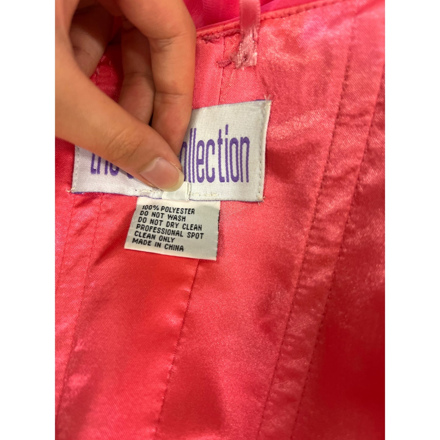 Vintage The Cool Collection Strapless Pink Dress Ruched Big Sparkling Rhinestone Embellishments Flowy Long Skirt Elegant Formal Homecoming