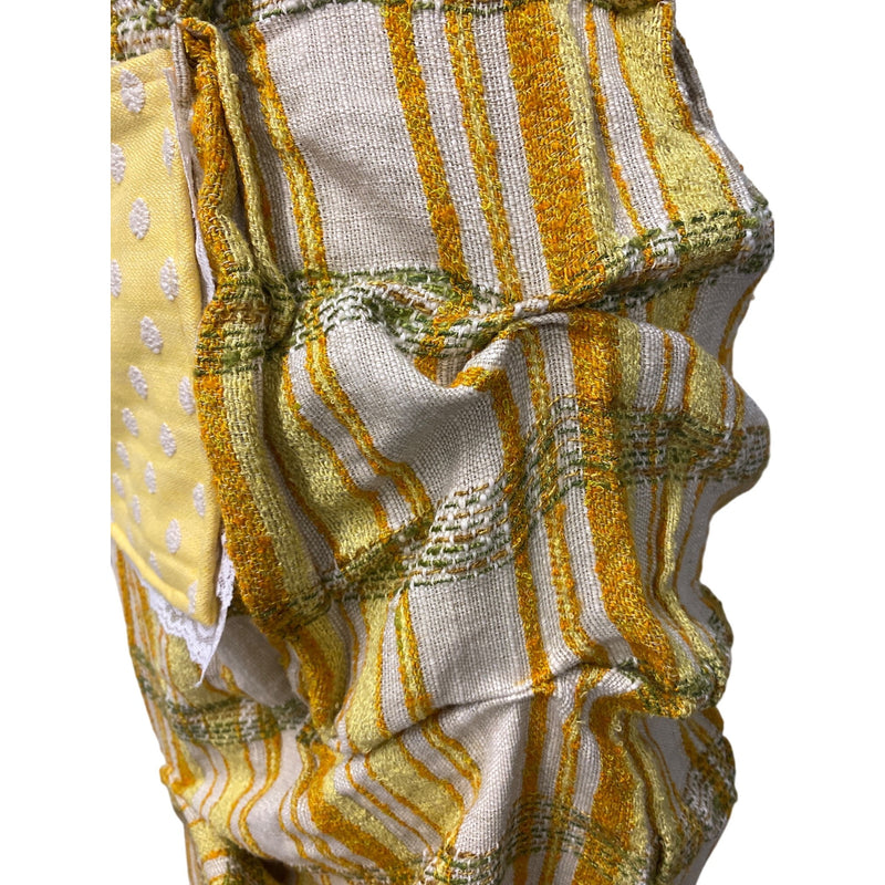 LUXBOHEME Handmade Upcycled Vintage Maxi Skirt With Yellow Polka Dot Big Pocket Lace Accents, Fundraiser for Sustainable Fashion Education