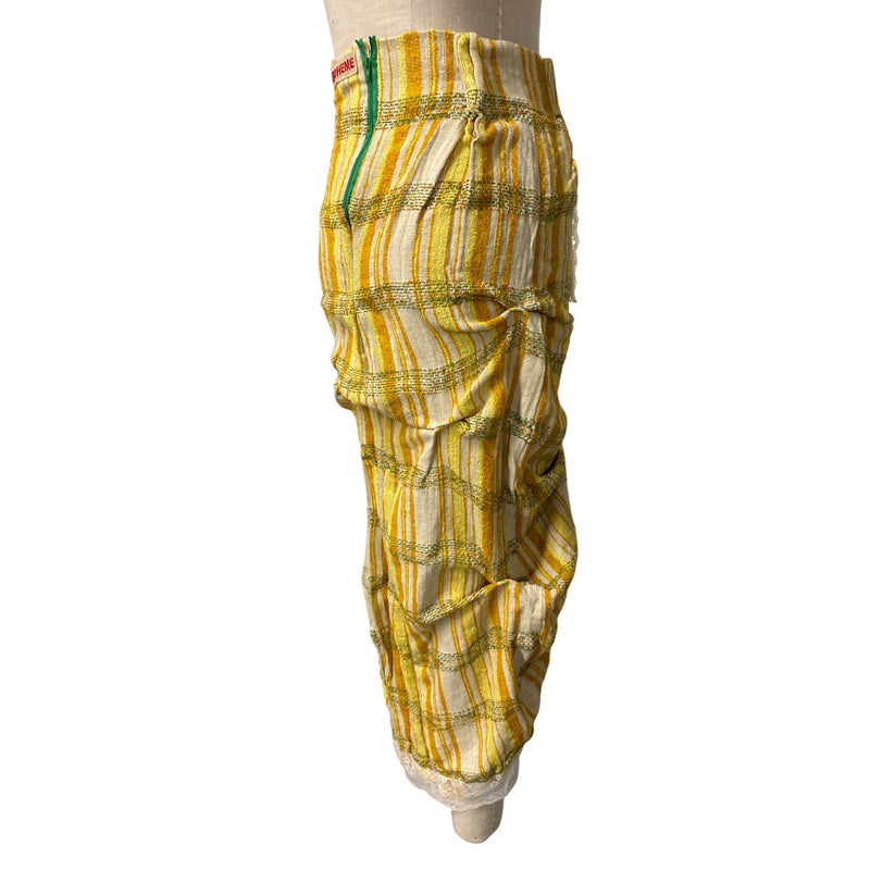 LUXBOHEME Handmade Upcycled Vintage Maxi Skirt With Yellow Polka Dot Big Pocket Lace Accents, Fundraiser for Sustainable Fashion Education