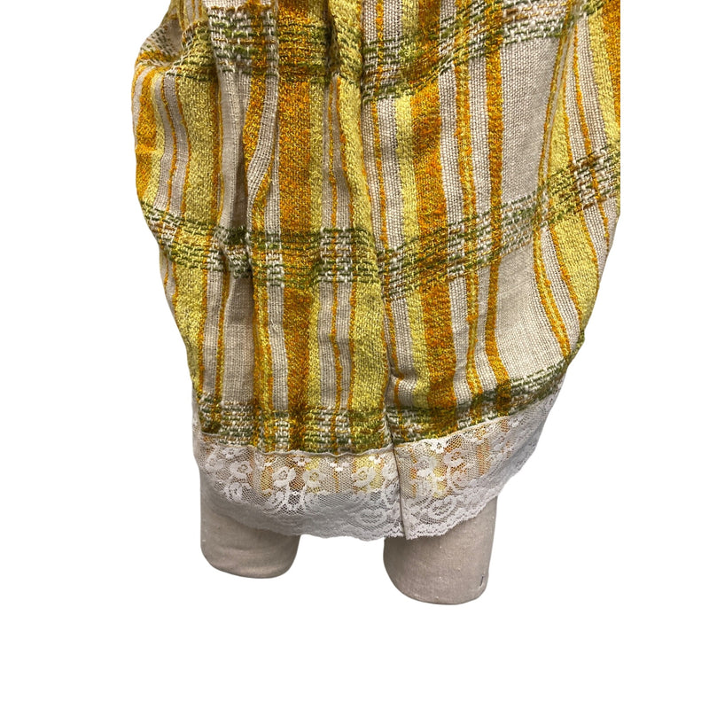 LUXBOHEME Handmade Upcycled Vintage Maxi Skirt With Yellow Polka Dot Big Pocket Lace Accents, Fundraiser for Sustainable Fashion Education