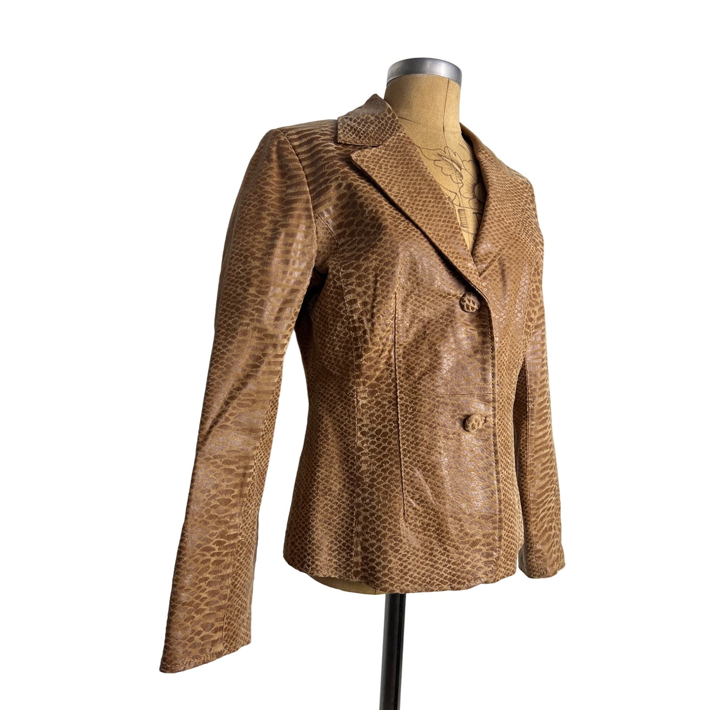 Pamela McCoy Authentic Vintage Camel Brown Genuine Leather Blazer Jacket