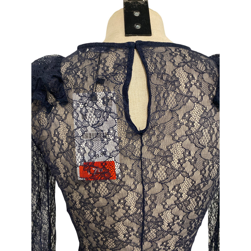 Zara Navy Lace Ruffle Long Sleeve Blouse S