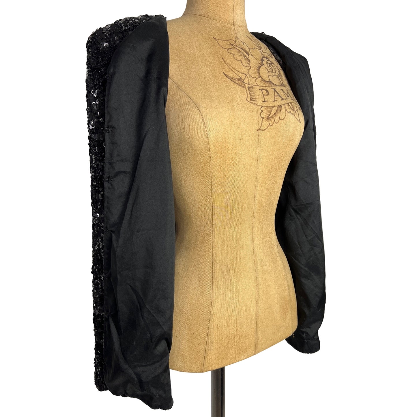 Laurence Kazar New York Vintage Top Heavily Beaded Black Silk Jacket S