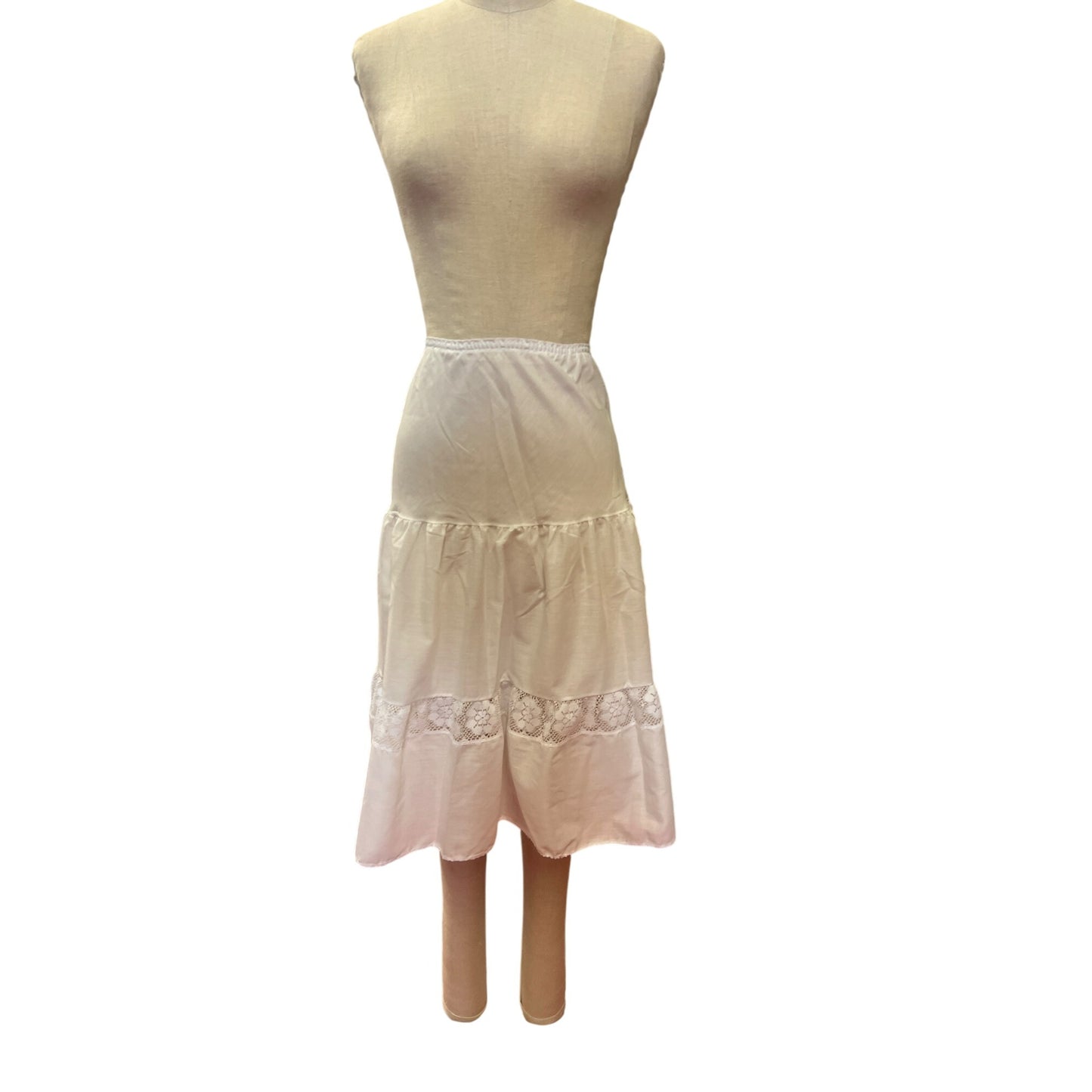 Vintage Wonder Maid Skirt Union Made Lingerie White Half Slip With Lace Trim Elastic Waist