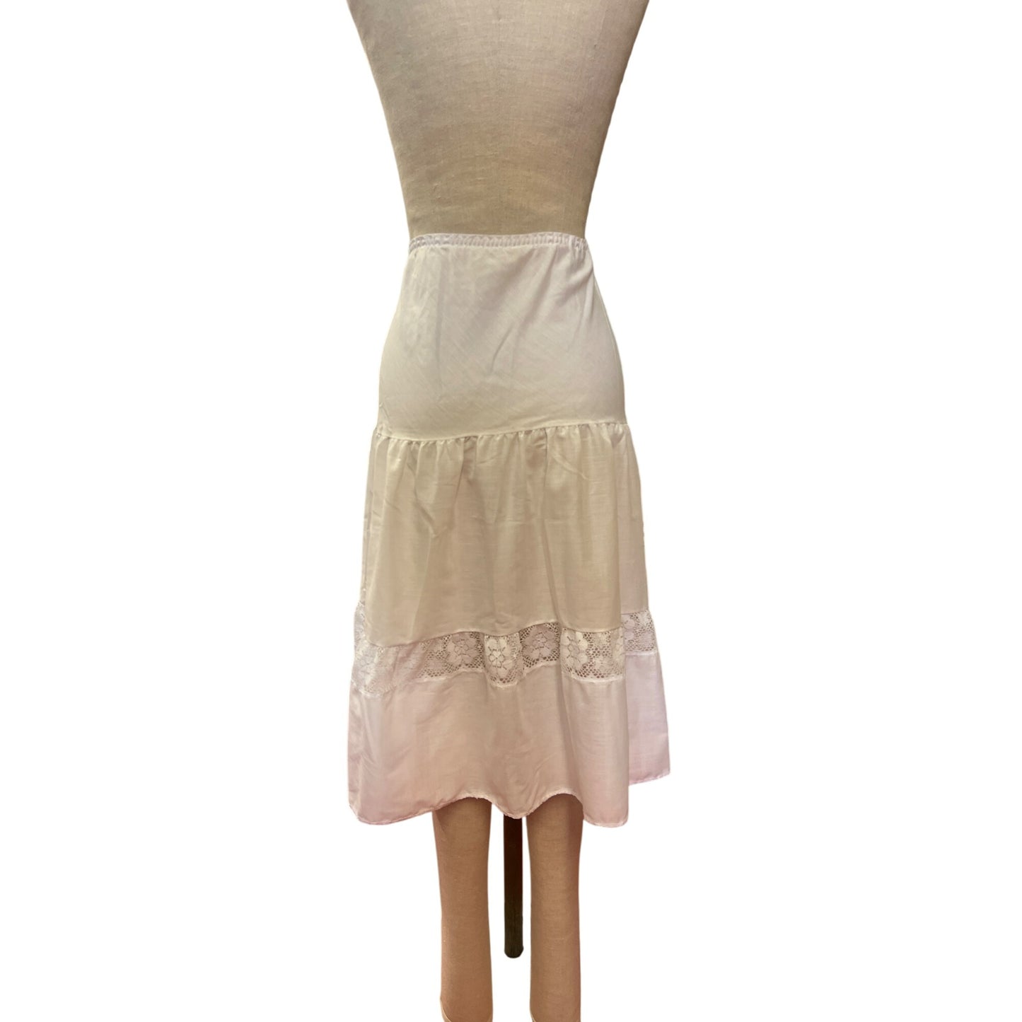 Vintage Wonder Maid Skirt Union Made Lingerie White Half Slip With Lace Trim Elastic Waist