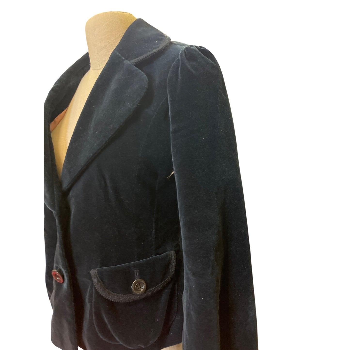 Vintage Bloomsbury London Black Velvet Jacket Feminine Fit Coat