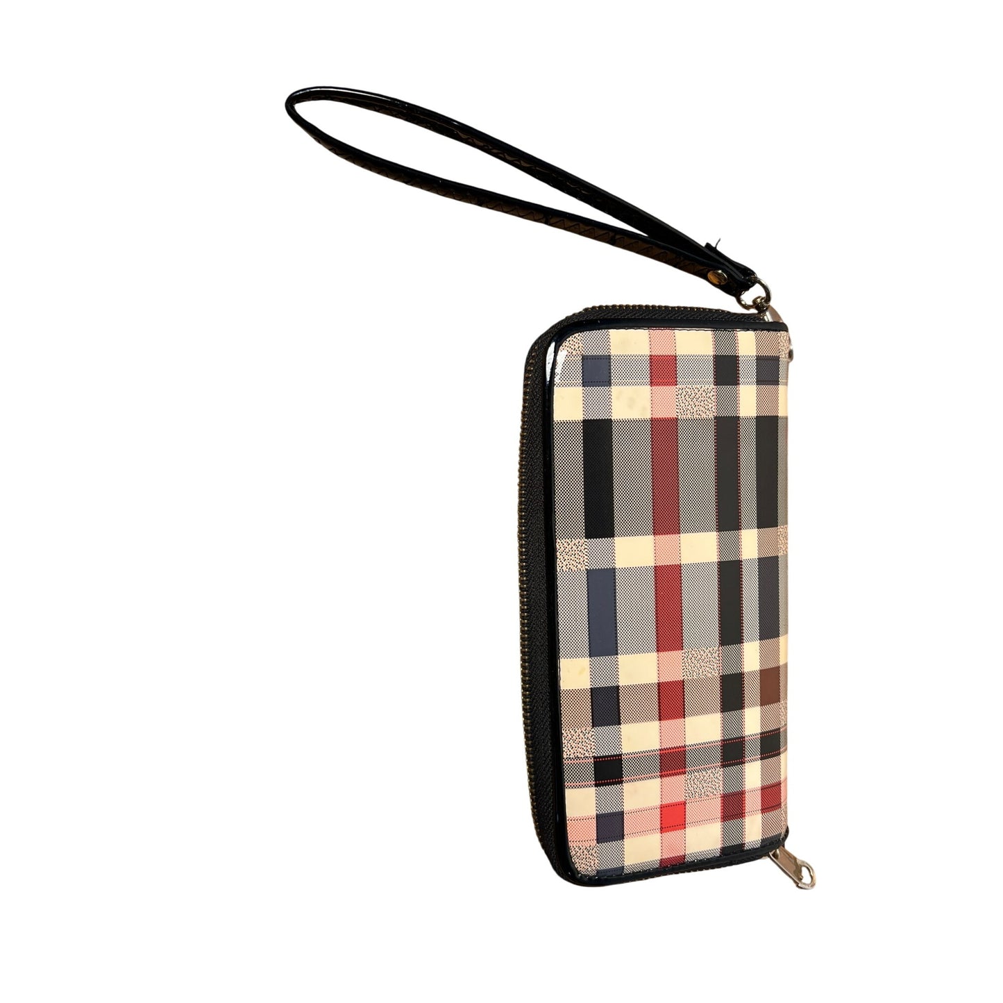 Plaid Patent Leather Large Satchel Carryall With Adjustable Strap And Zipper Closure