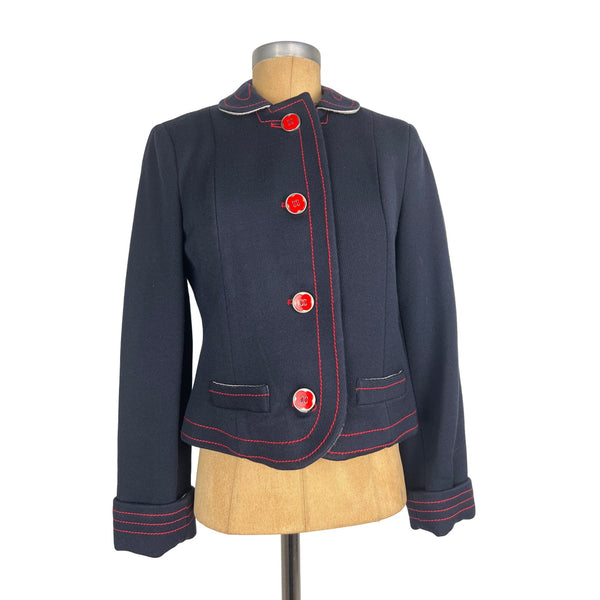 Marc Jacobs Authentic Vintage Wool Jacket Women's Navy and Red Trim Buttoned Blazer Top Nordstrom