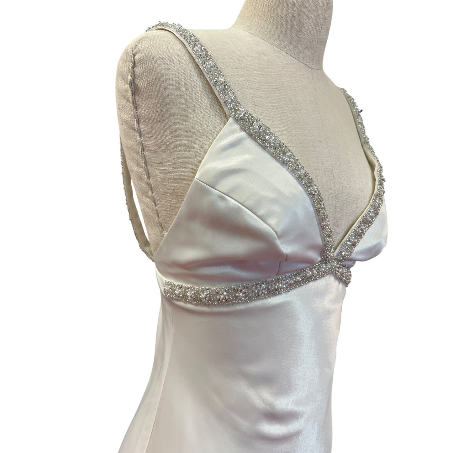 Vintage DJ Nights by Laura Ryner Ivory Metallic Gown With Beaded Straps Empire Waist Maxi Long Gown Formal Wear Prom Homecoming Dress