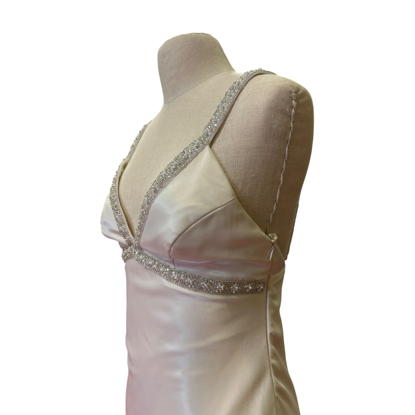 Vintage DJ Nights by Laura Ryner Ivory Metallic Gown With Beaded Straps Empire Waist Maxi Long Gown Formal Wear Prom Homecoming Dress
