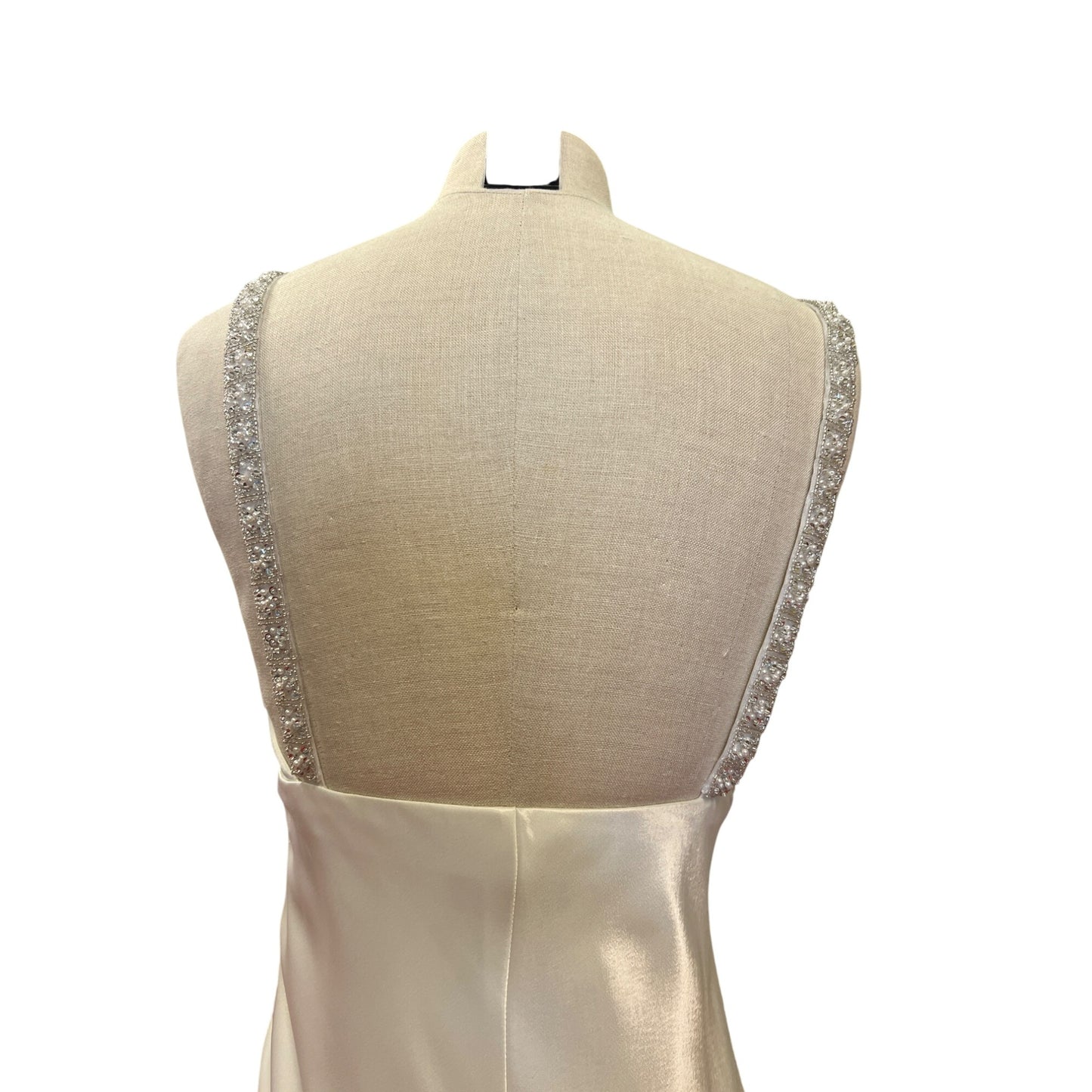 Vintage DJ Nights by Laura Ryner Ivory Metallic Gown With Beaded Straps Empire Waist Maxi Long Gown Formal Wear Prom Homecoming Dress