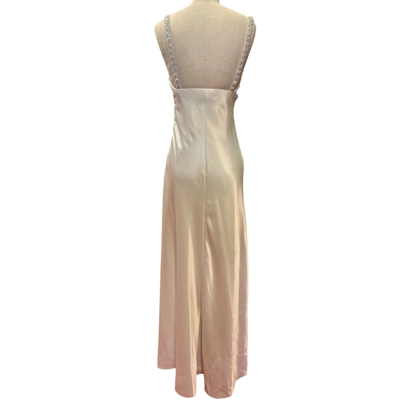 Vintage DJ Nights by Laura Ryner Ivory Metallic Gown With Beaded Straps Empire Waist Maxi Long Gown Formal Wear Prom Homecoming Dress
