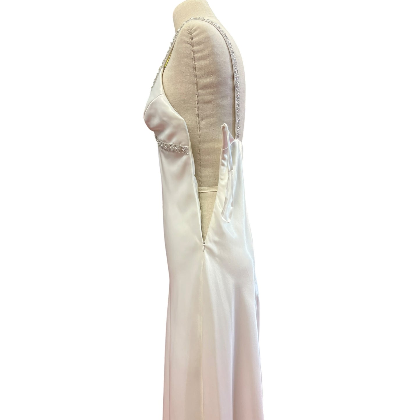 Vintage DJ Nights by Laura Ryner Ivory Metallic Gown With Beaded Straps Empire Waist Maxi Long Gown Formal Wear Prom Homecoming Dress