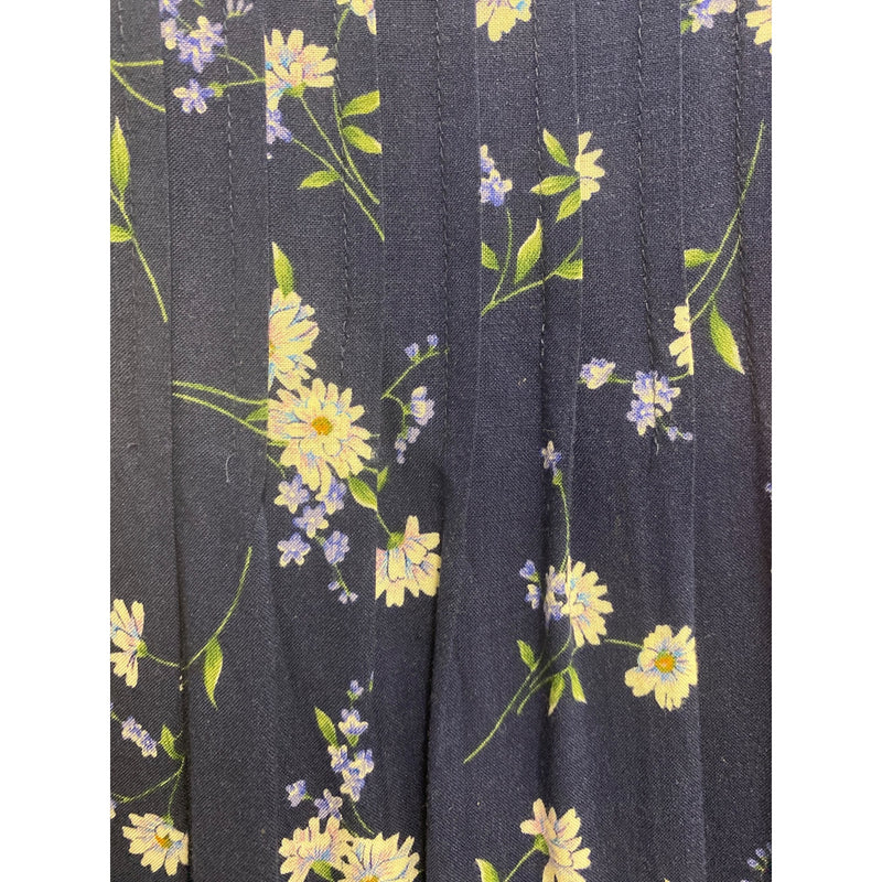 Vintage Handmade Navy Blue Floral Midi Dress With Pleats and Tie Back, Fundraiser for Sustainable Fashion Education Programs