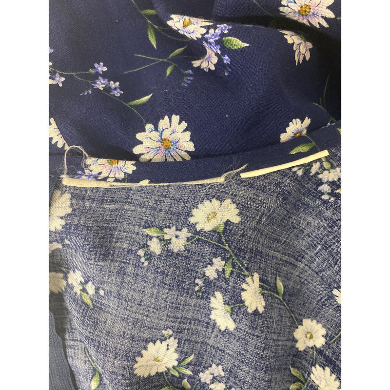 Vintage Handmade Navy Blue Floral Midi Dress With Pleats and Tie Back, Fundraiser for Sustainable Fashion Education Programs